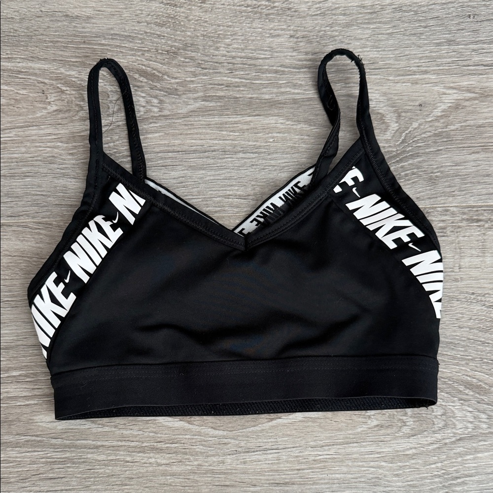 Nike Women's Black Sports Bra with White Accents